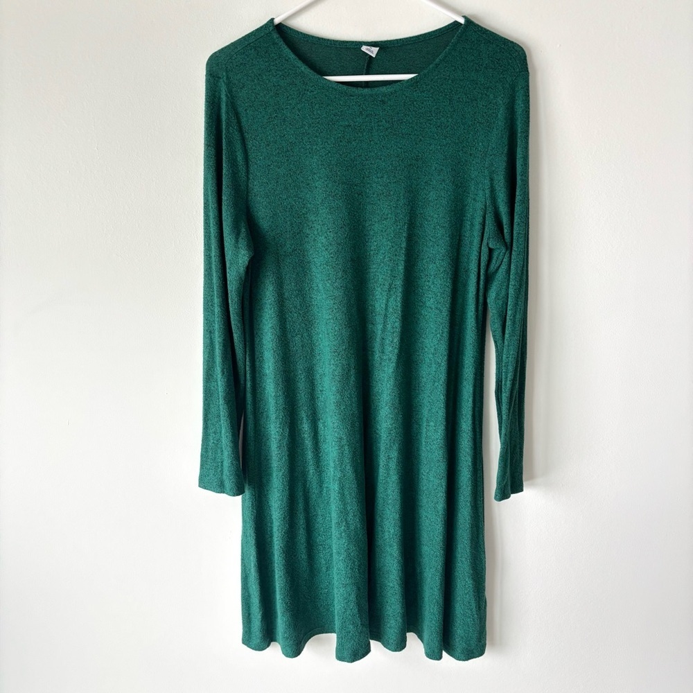 Old Navy Forest Green Long Sleeve Sweater Dress Mini Round Neck Flowy Warm